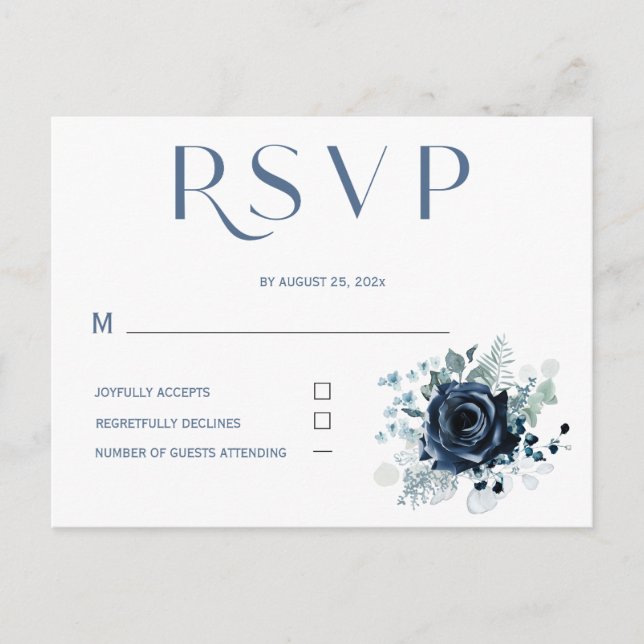 Personalized RSVP Blue Cards for Wedding (Front)