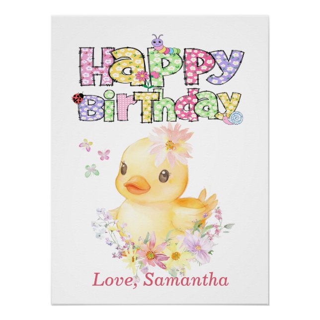 Personalized Rubber Duck First Birthday Poster (Front)