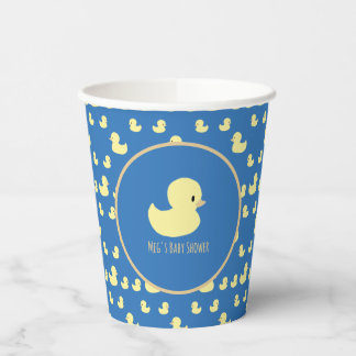 Personalized Rubber Duck Modern Blue Baby Shower Paper Cups