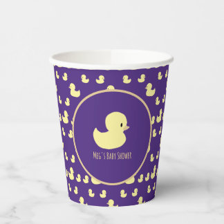 Personalized Rubber Duck Modern Purple Baby Shower Paper Cups