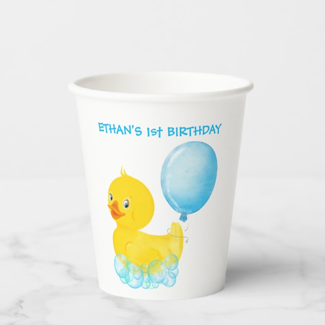 Personalized Rubber Ducky Boy Paper Cup (Front)