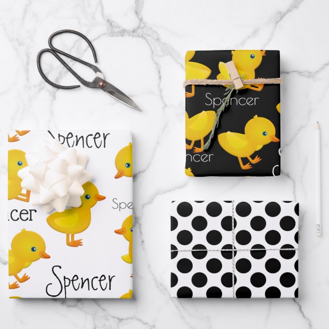 Personalized Rubber Ducky Wrapping Paper Sheet (Front)