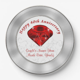 Personalized  Ruby 40th Anniversary Paper Plates
