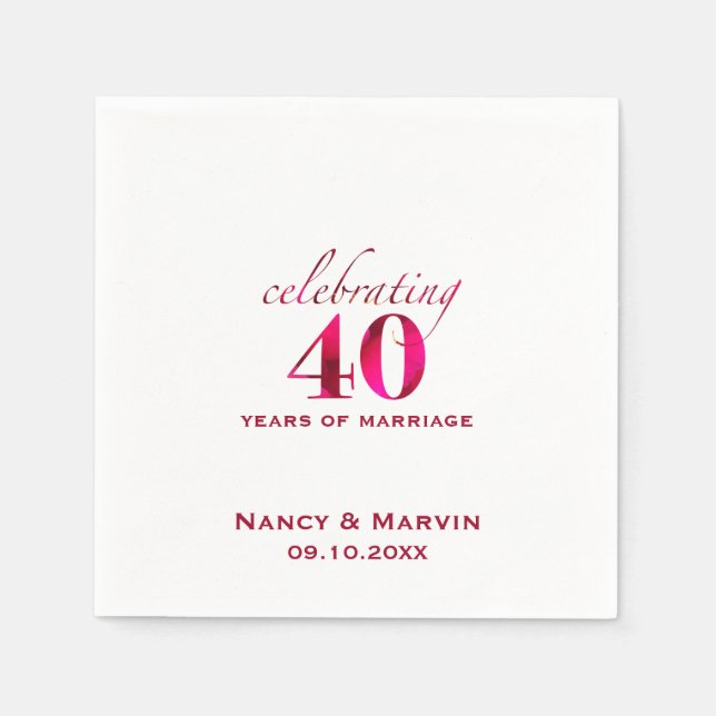 Personalized Ruby 40th Wedding Anniversary Party Napkin (Front)