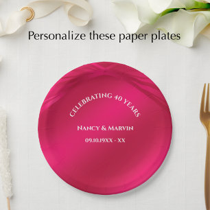 Personalized Ruby 40th Wedding Anniversary Party Paper Plate