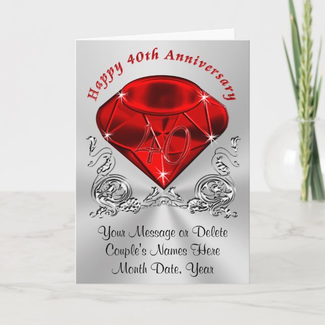 Personalized Ruby Anniversary Cards with YOUR TEXT (Front)
