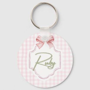 Personalized Ruby Baby Girl Nursery Bow&Gingham Keychain