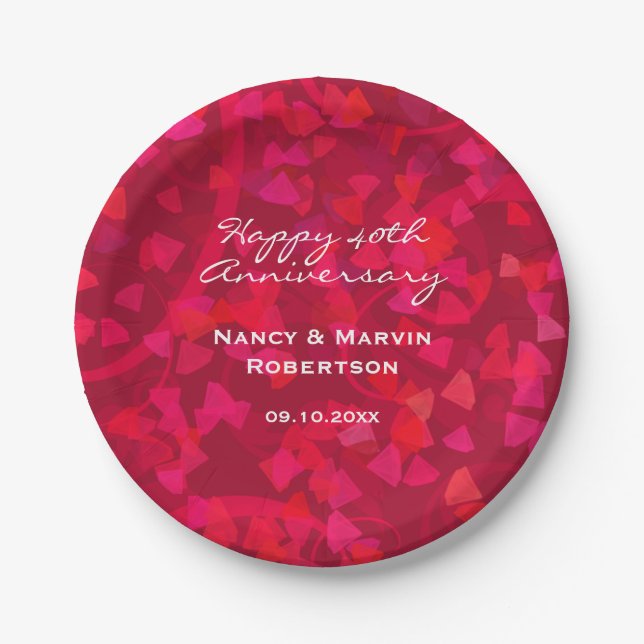 Personalized Ruby Gem Red 40th Anniversary Party Paper Plate (Front)