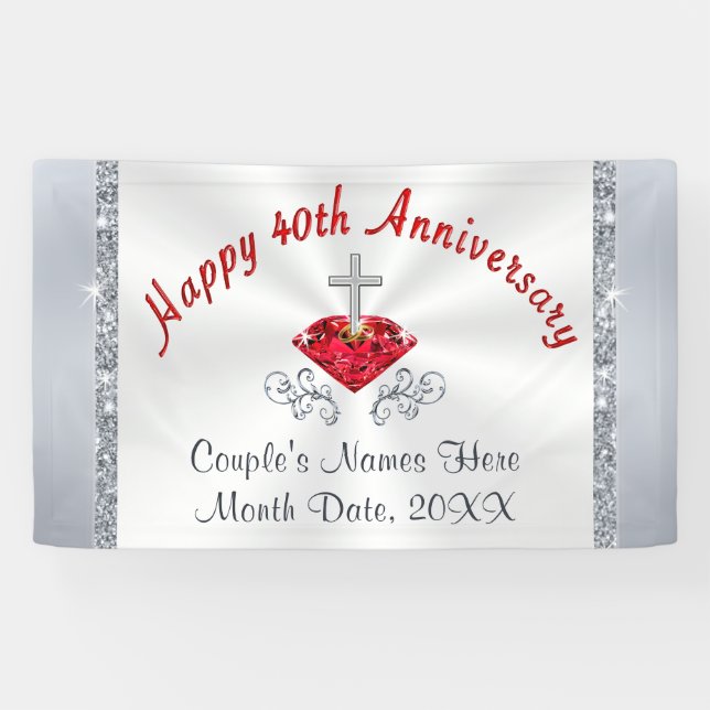 Personalized Ruby Happy 40th Anniversary Banner (Horizontal)