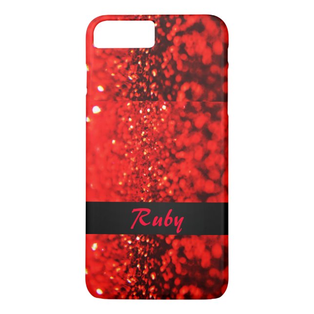 Personalized Ruby Red Glitter iPhone 7 Plus Case (Back)