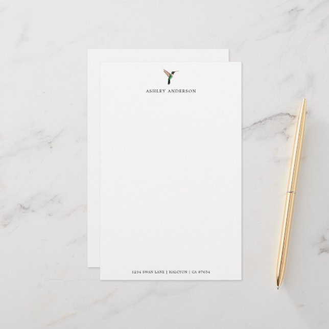 Personalized  Ruby-throated Hummingbird Stationery (Front/Back In Situ)