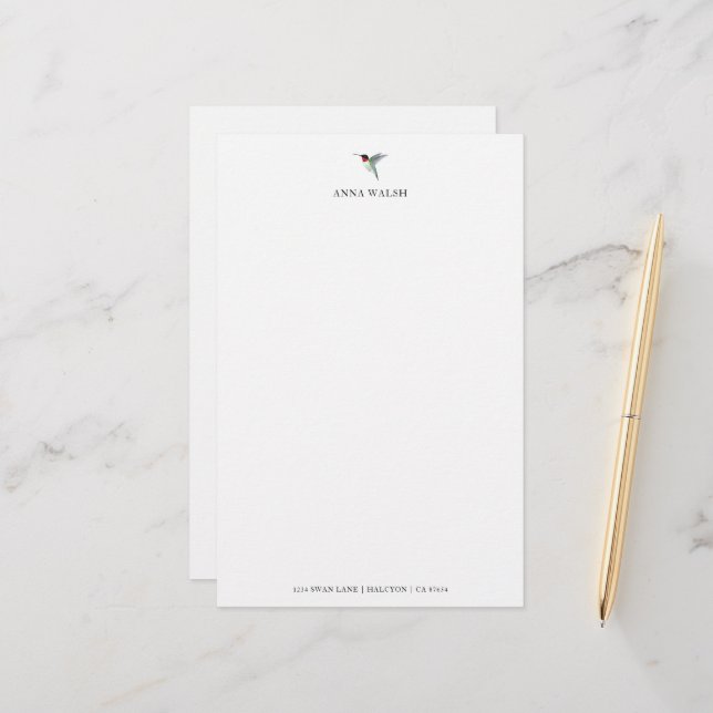 Personalized Ruby-throated Hummingbird Stationery (Front/Back In Situ)