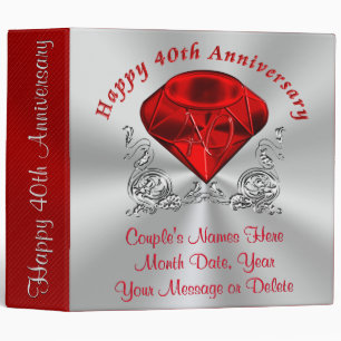 Personalized Ruby Wedding Anniversary Photo Album Binder
