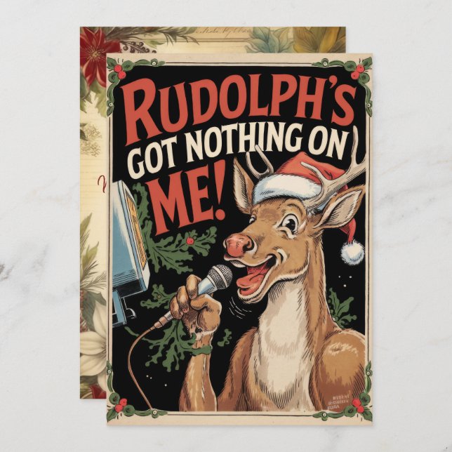 Personalized Rudolph Has Nothing Funny Vintage  Holiday Card (Front/Back)
