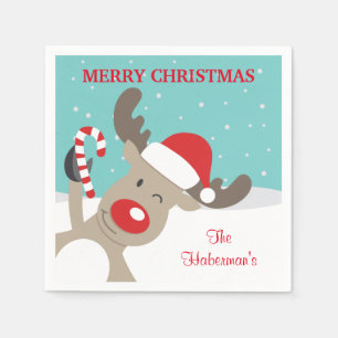 Personalized Rudolph Reindeer with Candy Cane Napkin