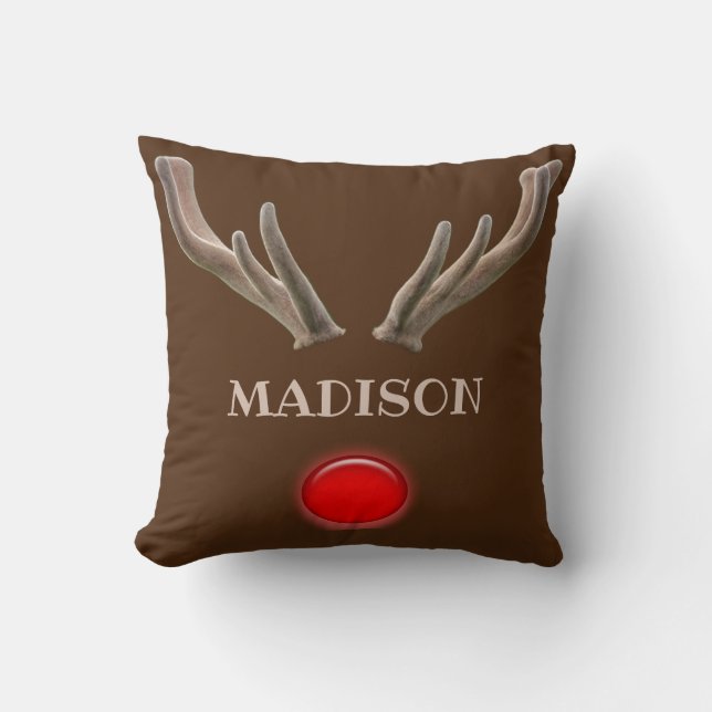 personalized Rudolph Throw Pillow (Front)