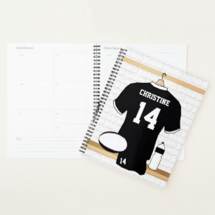 Personalized Rugby Jersey Black and White Planner