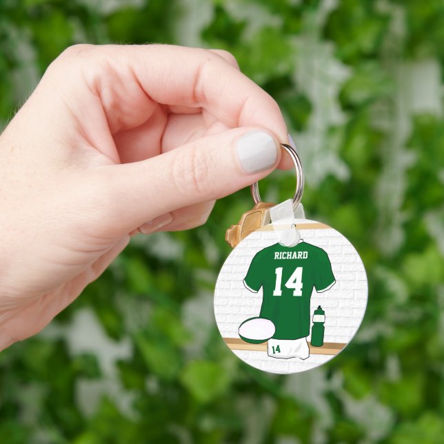 Personalized Rugby Jersey in locker room Keychain (Hand)