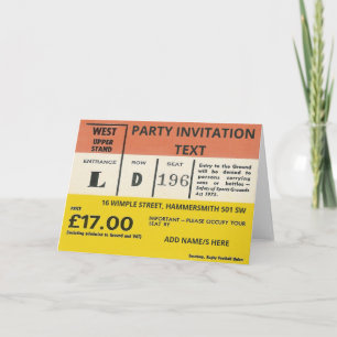 Personalized Rugby Ticket Design Invitation Card