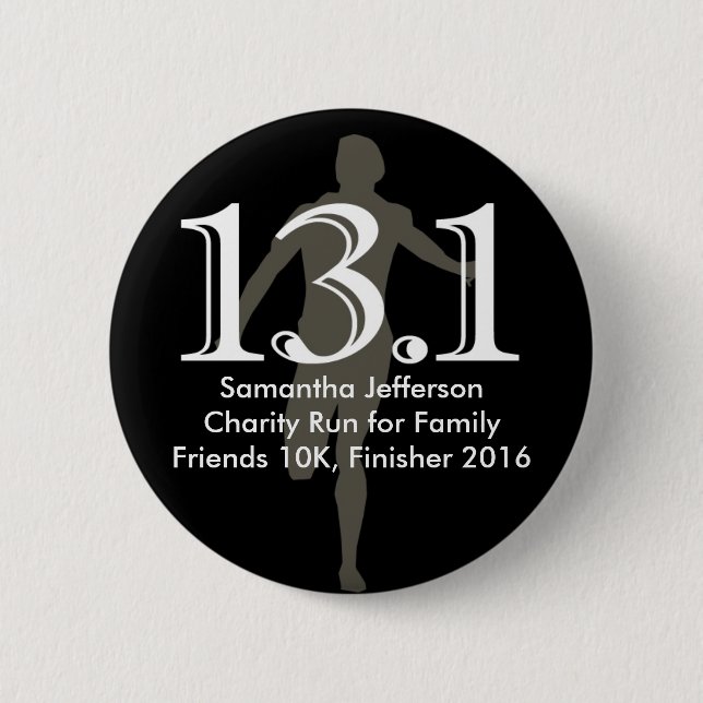 Personalized Runner 13.1 Half Marathon Keepsake 2 Inch Round Button (Front)