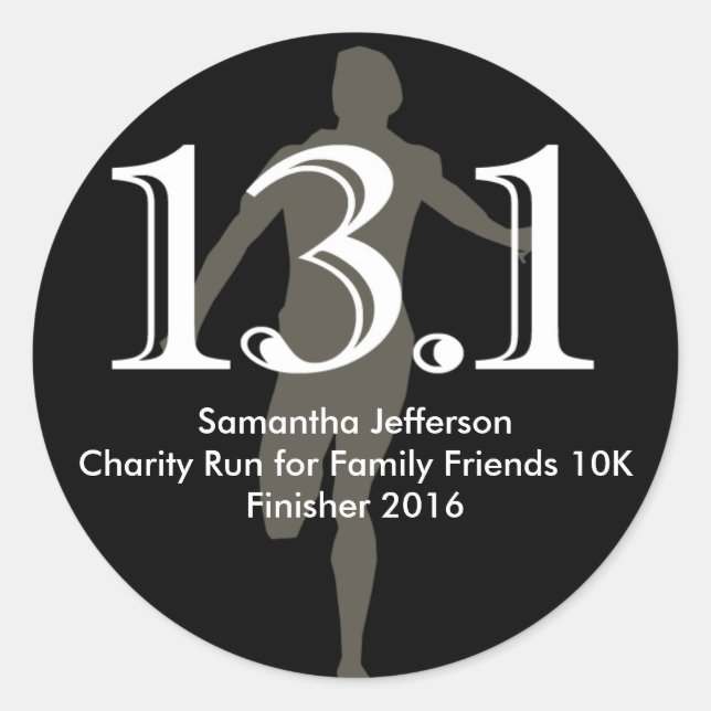 Personalized Runner 13.1 Half Marathon Keepsake Classic Round Sticker (Front)