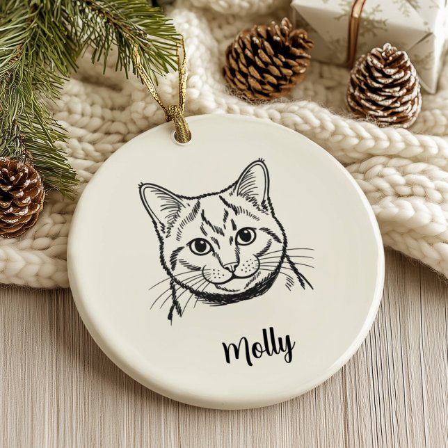 Personalized Russian Blue Cat Christmas Ceramic Ornament (Creator Uploaded)