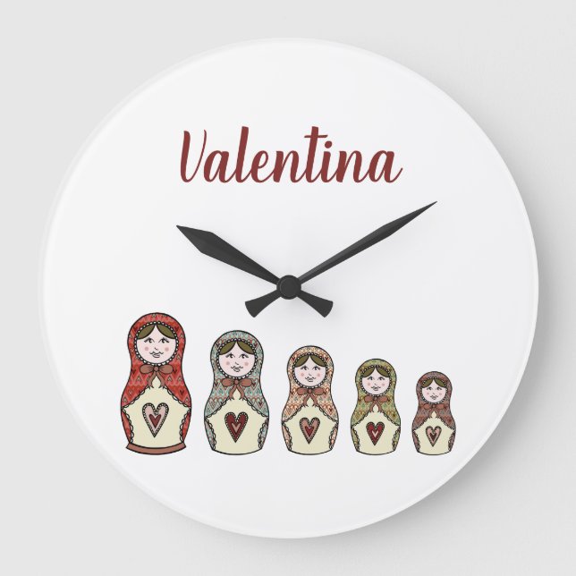 Personalized Russian Nesting Matryoshka Doll Large Clock (Front)
