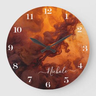 Personalized Rust Orange Smoke Abstract Large Clock