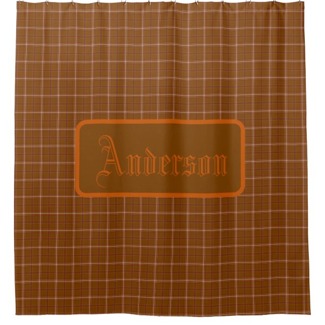 Personalized Rust Red Orange Plaid Shower Curtain (Front)
