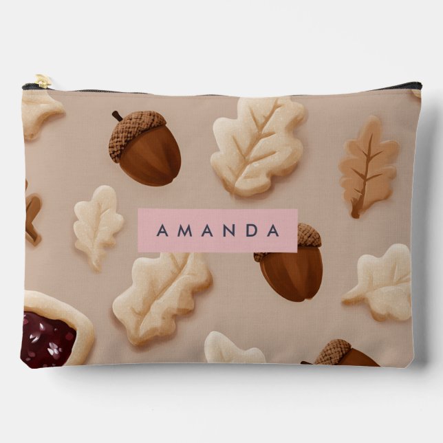 Personalized Rustic Acorn & Oak Leaf Pattern  Accessory Pouch (Front)
