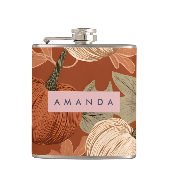 Personalized Rustic Autumn Pumpkin Harvest  Hip Flask (Front)