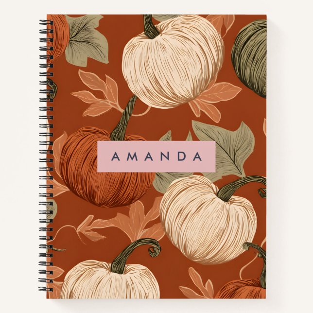 Personalized Rustic Autumn Pumpkin Harvest  Notebook (Front)
