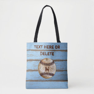 Personalized Rustic Baseball Tote Bag Shiplap Look