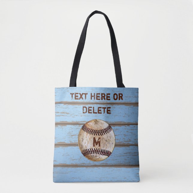 Personalized Rustic Baseball Tote Bag Shiplap Look (Front)