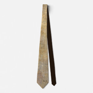 Personalized Rustic Beige Gold Linen Texture Tie