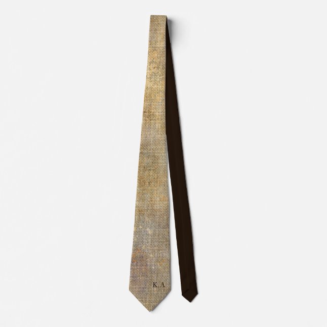 Personalized Rustic Beige Gold Linen Texture Tie (Front)