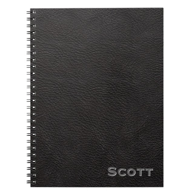 Personalized Rustic Black Leather Masculine Notebook (Front)