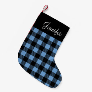Personalized Rustic Blue Buffalo Plaid Small Christmas Stocking