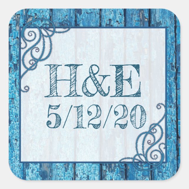 Personalized Rustic Blue Distressed Paint Stickers (Front)