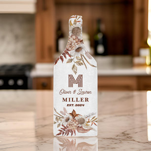 Personalized Rustic Boho Floral Monogram Couple Cutting Board