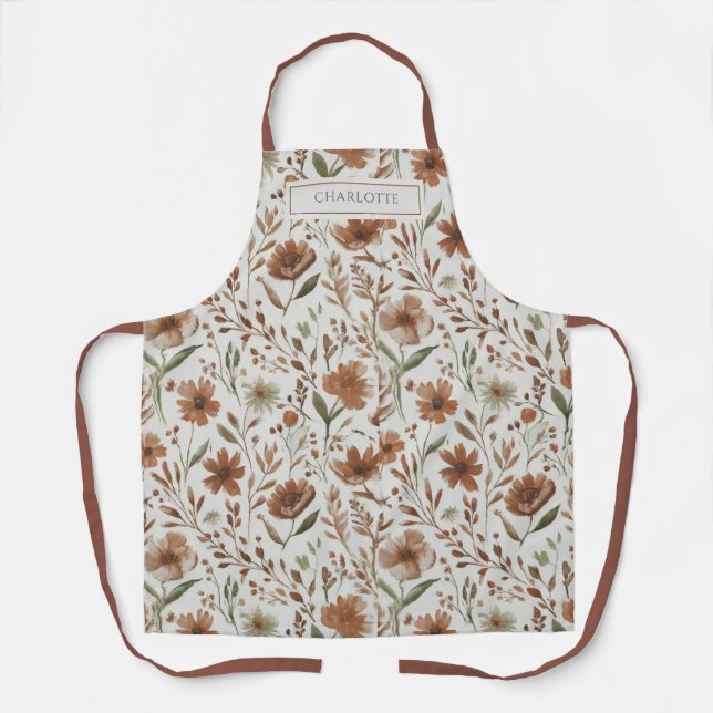 Personalized Rustic Boho Flowers Terracotta Apron (Front)