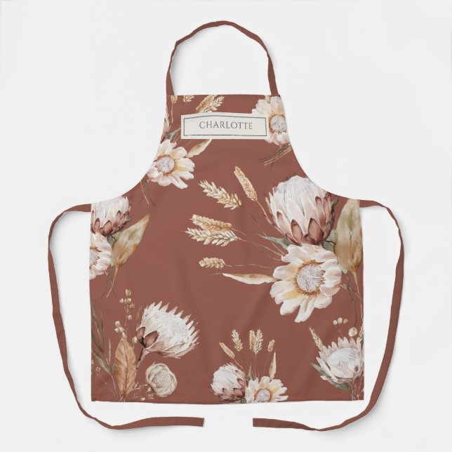 Personalized Rustic Boho Flowers Terracotta Apron (Front)