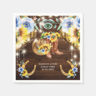 Personalized Rustic Boots Floral String Lights  Napkin