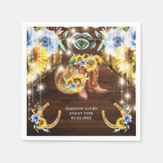 Personalized Rustic Boots Floral String Lights  Napkin