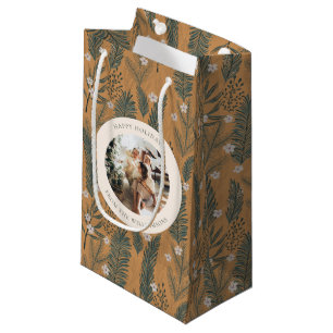 Personalized Rustic Botanical Nature Holiday Photo Small Gift Bag