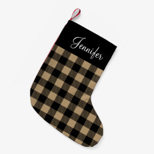Personalized Rustic Brown Buffalo Check Small Christmas Stocking