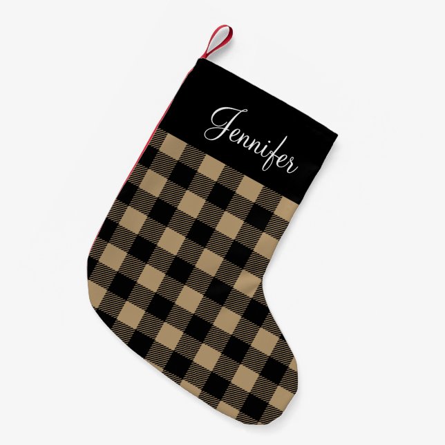 Personalized Rustic Brown Buffalo Check Small Christmas Stocking (Front (Hanging))