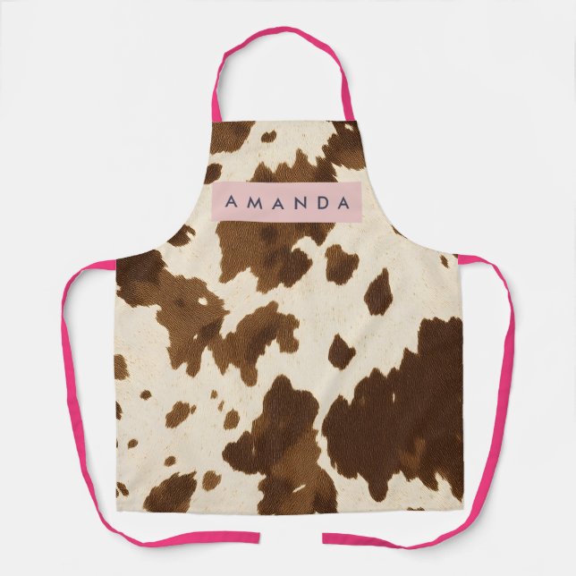 Personalized Rustic Brown Cowhide Print Apron (Front)