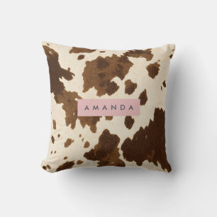 Personalized Rustic Brown Cowhide Print Throw Pillow