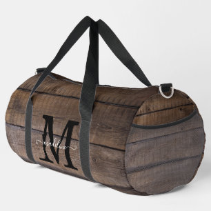Personalized Rustic Brown Monogram Script Name Duffle Bag